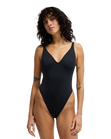 Sol Searcher Deep V Swimsuit in Black Pebble