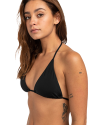 The Billabong Womens Sol Searcher Triangle Bikini Top in Black Pebble