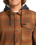 The Billabong Mens Furnace Flannel Hoodie Shirt in Dark Cedar