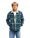 The Quiksilver Boys Boys Sherpa Harrington Jacket in Dark Denim Harrington Check