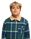 The Quiksilver Boys Boys Sherpa Harrington Jacket in Dark Denim Harrington Check