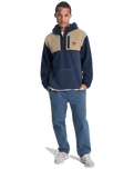 Ocean View Mix Up Hooded Fleece Jacket in Dark Navy