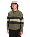 The Quiksilver Mens Cooper Polo Sweatshirt in Loden Green Rugby Polo Stripe