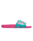 Girls Slippy II Printed Sliders in Light Green & Magenta