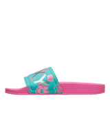 Girls Slippy II Printed Sliders in Light Green & Magenta