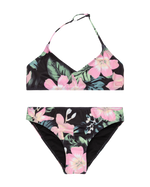 The Roxy Girls Girls Shadow Floral Brasic Tri Bikini Set in Anthracite Shadow Floral