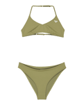 Girls Solid Active Tri Bikini Set in Oil Green