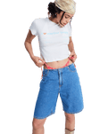 Cool Girl Longline Denim Shorts in Surf Wash