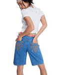 Cool Girl Longline Denim Shorts in Surf Wash