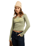 The Roxy Womens Candied Coastline Long Sleeve Top in Oil Green