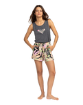 The Roxy Womens Lekeitio Break Hi Shorts in Anthracite Palm