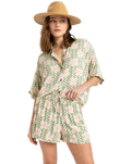 The Roxy Womens Lekeitio Break High Printed Shorts in Basil Party Waves