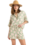 The Roxy Womens Lekeitio Break High Printed Shorts in Basil Party Waves