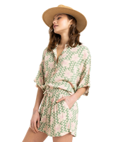 The Roxy Womens Lekeitio Break High Printed Shorts in Basil Party Waves