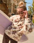 The Roxy Womens Jive Talking Bonded Half Zip Fleece Jacket in Egret Hibi Square
