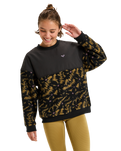 The Roxy Womens Waves Of Warmth Layered Sweatshirt in Anthracite Big Flowers