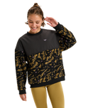 The Roxy Womens Waves Of Warmth Layered Sweatshirt in Anthracite Big Flowers