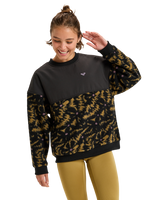 The Roxy Womens Waves Of Warmth Layered Sweatshirt in Anthracite Big Flowers
