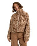 The Roxy Womens Blurry Cloud Print Zip Fleece Jacket in Parchment Animal Floral Big
