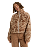 The Roxy Womens Blurry Cloud Print Zip Fleece Jacket in Parchment Animal Floral Big