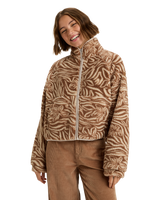 The Roxy Womens Blurry Cloud Print Zip Fleece Jacket in Parchment Animal Floral Big