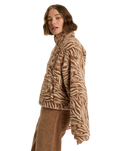 The Roxy Womens Blurry Cloud Print Zip Fleece Jacket in Parchment Animal Floral Big