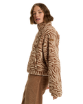 The Roxy Womens Blurry Cloud Print Zip Fleece Jacket in Parchment Animal Floral Big