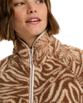 The Roxy Womens Blurry Cloud Print Zip Fleece Jacket in Parchment Animal Floral Big