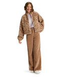 The Roxy Womens Blurry Cloud Print Zip Fleece Jacket in Parchment Animal Floral Big