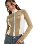 The Roxy Womens Chloe Kim Blocked Zip Sweatshirt in Travertine