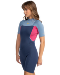The Roxy Womens Prologue 2/2mm Back Zip Shorty Spring Wetsuit in Dark Denim