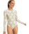 The Roxy Womens Hibiscus Daze Long Sleeve Onesie Swimsuit in Basil Party Waves