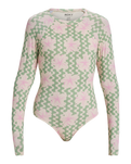 The Roxy Womens Hibiscus Daze Long Sleeve Onesie Swimsuit in Basil Party Waves