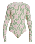 The Roxy Womens Hibiscus Daze Long Sleeve Onesie Swimsuit in Basil Party Waves