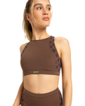 The Roxy Womens Roxy Pro Wave Crop Bikini Top in Chocolate Plum Polkabiscus