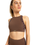 The Roxy Womens Roxy Pro Wave Crop Bikini Top in Chocolate Plum Polkabiscus