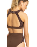 The Roxy Womens Roxy Pro Wave Crop Bikini Top in Chocolate Plum Polkabiscus