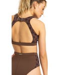 The Roxy Womens Roxy Pro Wave Crop Bikini Top in Chocolate Plum Polkabiscus