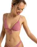 The Roxy Womens Beach Classics Strappy Tri Bikini Top in Heather Rose