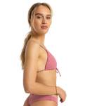 The Roxy Womens Beach Classics Strappy Tri Bikini Top in Heather Rose