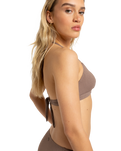 The Roxy Womens Lasca Bralette Tri Bikini Top in Deep Taupe