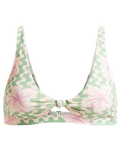 The Roxy Womens Hibiscus Daze Elongated Tri Bralette Bikini Top in Basil Party Waves