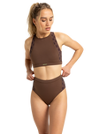 The Roxy Womens Roxy Pro Wave Highwaist Bikini Bottoms in Chocolate Plum Polkabiscus