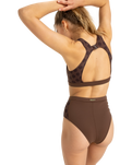 The Roxy Womens Roxy Pro Wave Highwaist Bikini Bottoms in Chocolate Plum Polkabiscus