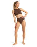 The Roxy Womens Roxy Pro Wave Highwaist Bikini Bottoms in Chocolate Plum Polkabiscus