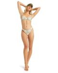 The Roxy Womens Hibiscus Daze High Leg Cheeky Bikini Bottoms in Basil Party Waves