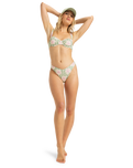 The Roxy Womens Hibiscus Daze High Leg Cheeky Bikini Bottoms in Basil Party Waves