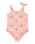 Girls Check One Piece Swimsuit in Plumeria Hippie Hour Diagonal