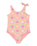 Girls Check One Piece Swimsuit in Plumeria Hippie Hour Diagonal