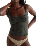 Full Bloom Eyelet Cami Top in Hunter